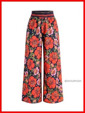 Women's Wide Leg Palazzo Pants Smocked Waist Floral Beach Vacation